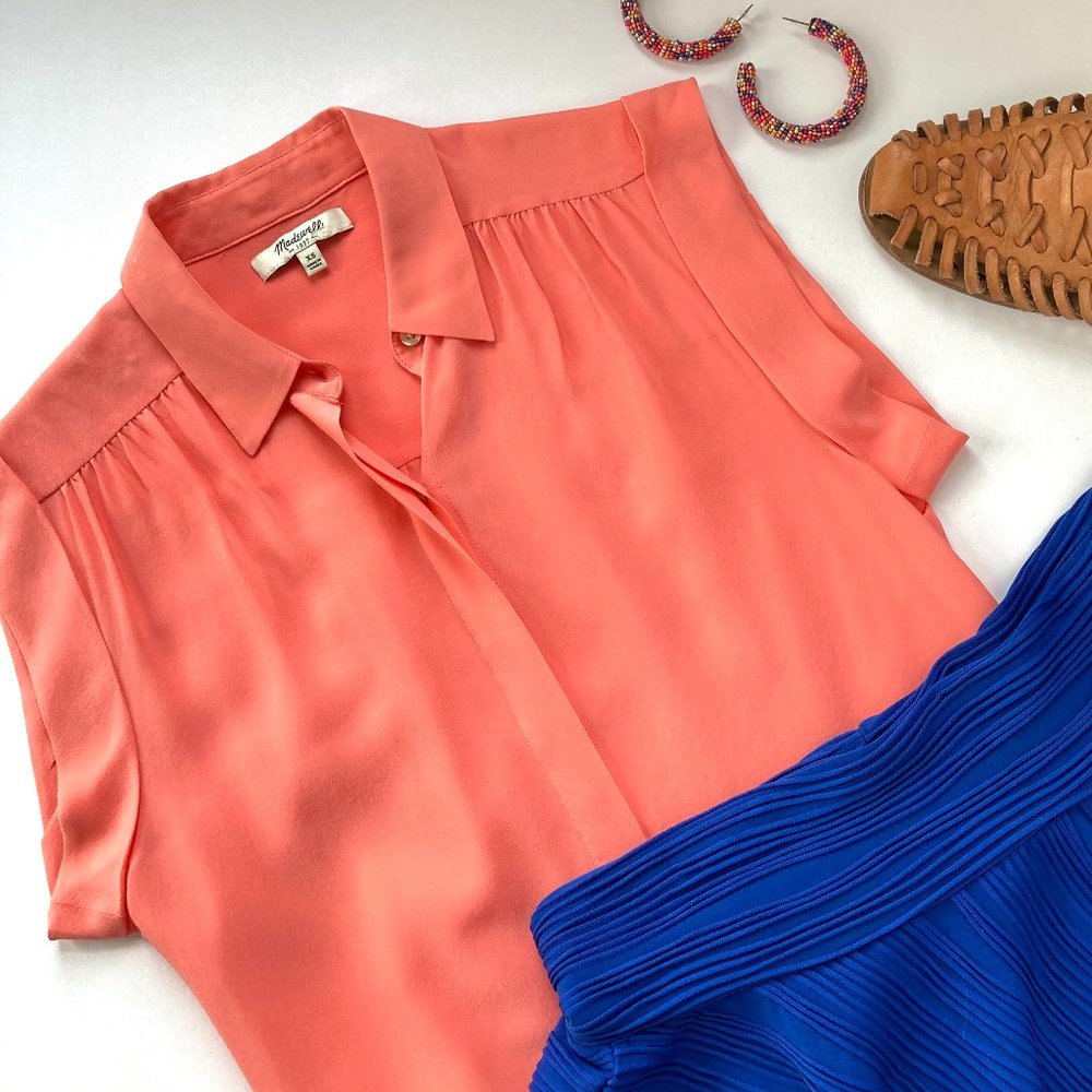 Madewell Silk Camp Blouse in Coral
